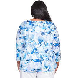 Plus Size Alfred Dunner Classics 3/4 Sleeve Watercolor Floral Tee