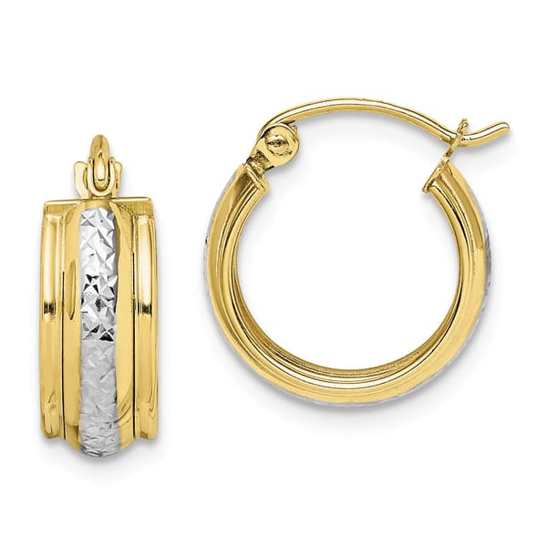 Gold Classics(tm) 10kt. Rhodium Diamond Cut Small Hoop Earrings - image 