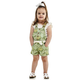 Toddler Girl Nannette 3pc. Top & Twill Shortalls Set w/ Scrunchie