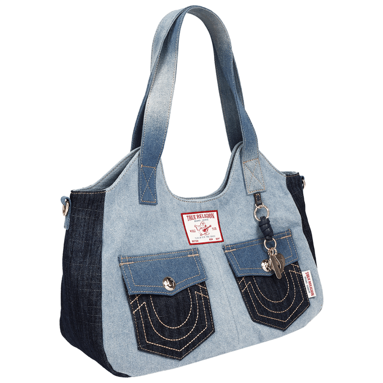 True Religion Color Block Denim Soft Satchel