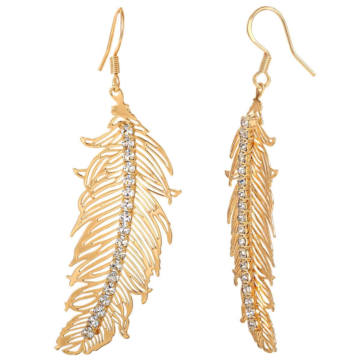 Jessica Simpson Pave Rhinestone Leaf Dangle Earrings