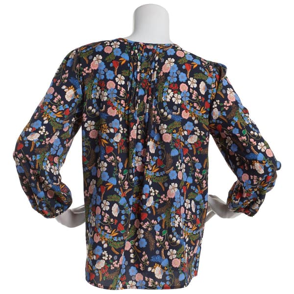 Womens Tommy Hilfiger Sport 3/4 Sleeve Tie Sky Floral Blouse