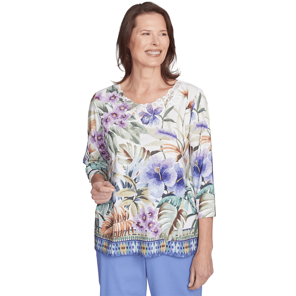 Womens Alfred Dunner Santa Fe Tropical Floral Border Top - image 