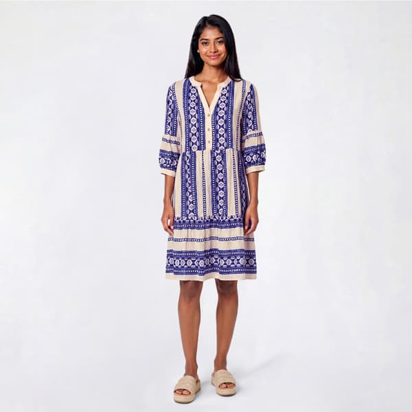 Womens Figueroa & Flower 3/4 Sleeve Geometric Tier Midi Dress
