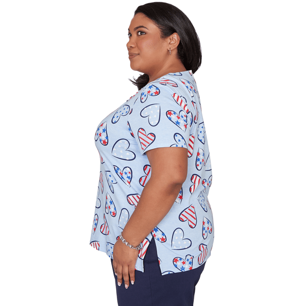 Plus Size Alfred Dunner Lady Liberty American Flag Hearts Blouse