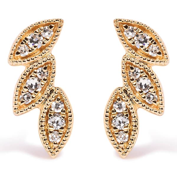 Haus of Brilliance 10kt. Gold 1/10ctw. Diamond Leaf Stud Earrings - image 