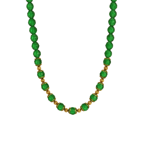 1928 Green Fire Glass & Gold Beaded Necklace - image 