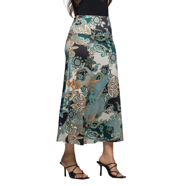 Womens 24/7 Comfort Apparel Green Paisley Maxi Skirt - image 