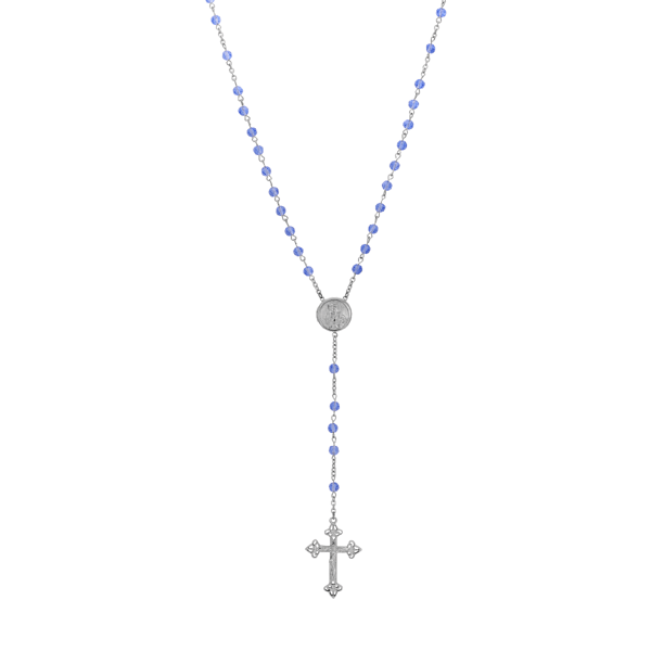 Symbols of Faith Blue Bead Virgin Mary & Child Locket Rosary