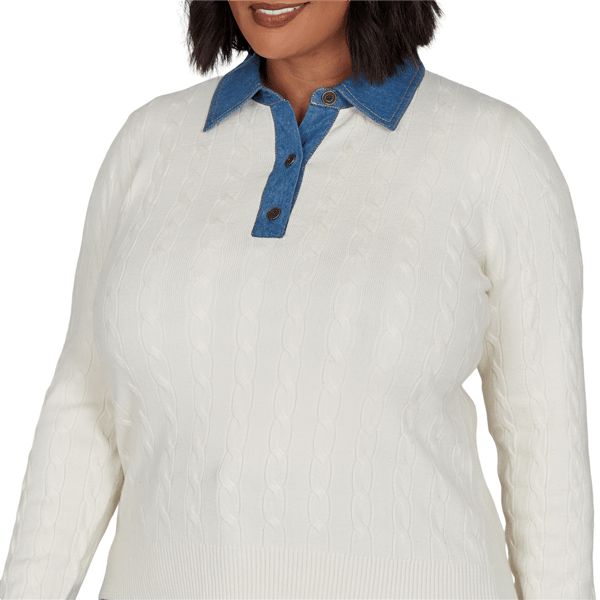 Plus Size Ruby Rd. Game of Luxe Long Sleeve Cable Knit Sweater