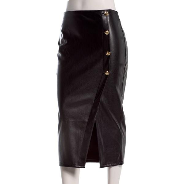 Juniors Love Tree Pleather Button Midi Skirt with Slit - image 
