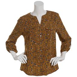 Womens Notations 3/4 Roll Tab Chevron Equipment Blouse