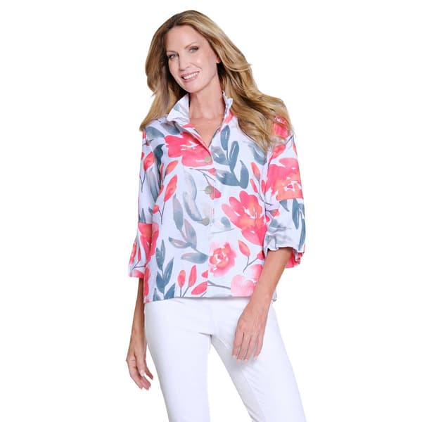 Womens Multiples 3/4 Puff Sleeve Watercolor Floral Jacket - image 
