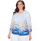 Plus Size Alfred Dunner Port Side 3/4 Sleeve Harbor Scene Blouse - image 2
