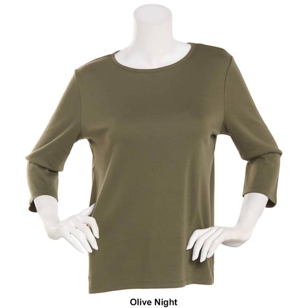 Petite Hasting &amp; Smith 3/4 Sleeve Solid Open Crew Neck Top