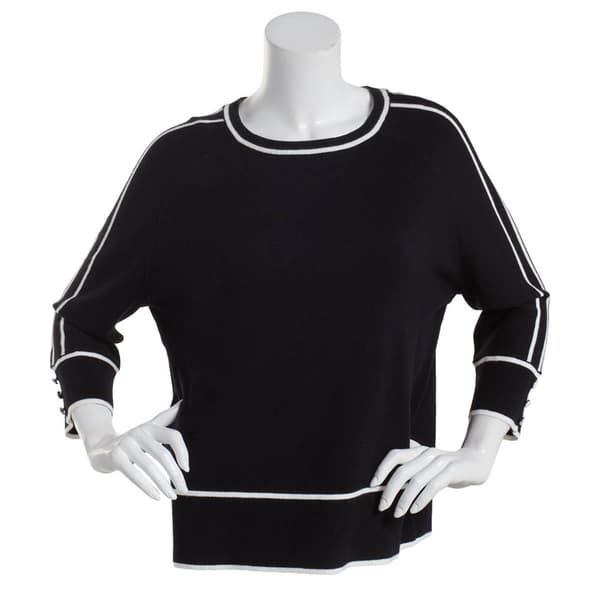 Petite  Retrology 3/4 Sleeve Striped Tipped Sweater - image 
