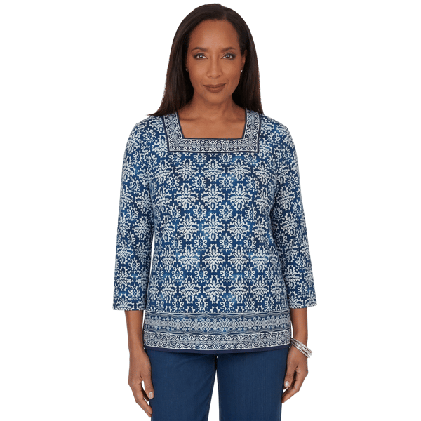 Womens Alfred Dunner Classics 3/4 Sleeve Medallion Blouse - image 