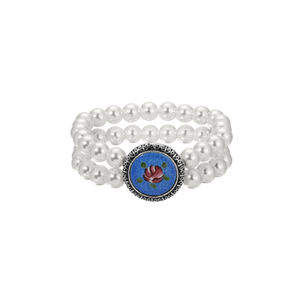 1928 Floral Decal Double Row Stretch Bracelet - Blue - image 