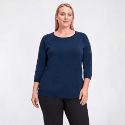 Plus Size Zac & Rachel 3/4 Sleeve Solid Silver Studded Sweater