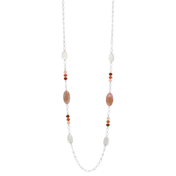 Ashley Cooper(tm) Long Link Station Necklace w/ Pink Beads - image 