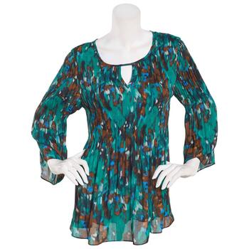 Womens Floral & Ivy Long Sleeve Keyhole Pleated Blouse - Boscov's