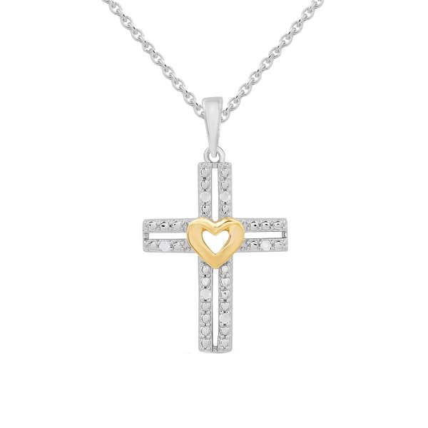 1/20cttw. Natural Diamond Sterling Silver Cross Heart Pendant - image 