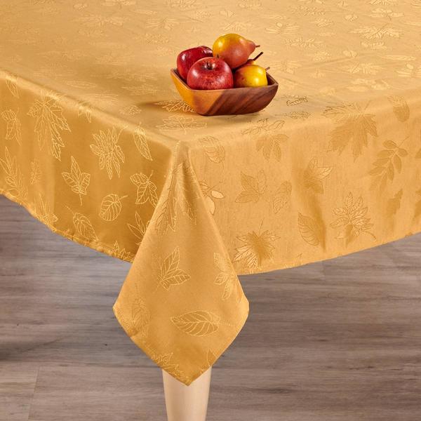 Willow & Hem Golden Raised Leaves Jacquard Tablecloth - image 