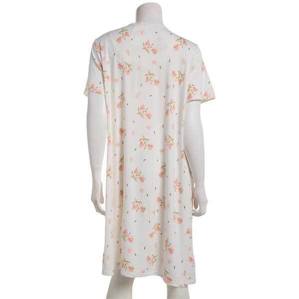 Womens Elegant Dreams Short Sleeve Ruffle Floral Nightgown - Pink