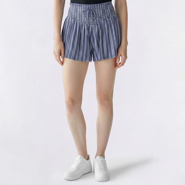 Juniors Derek Heart Striped Yum Smock V-Waist Flippy Short - Blue - image 