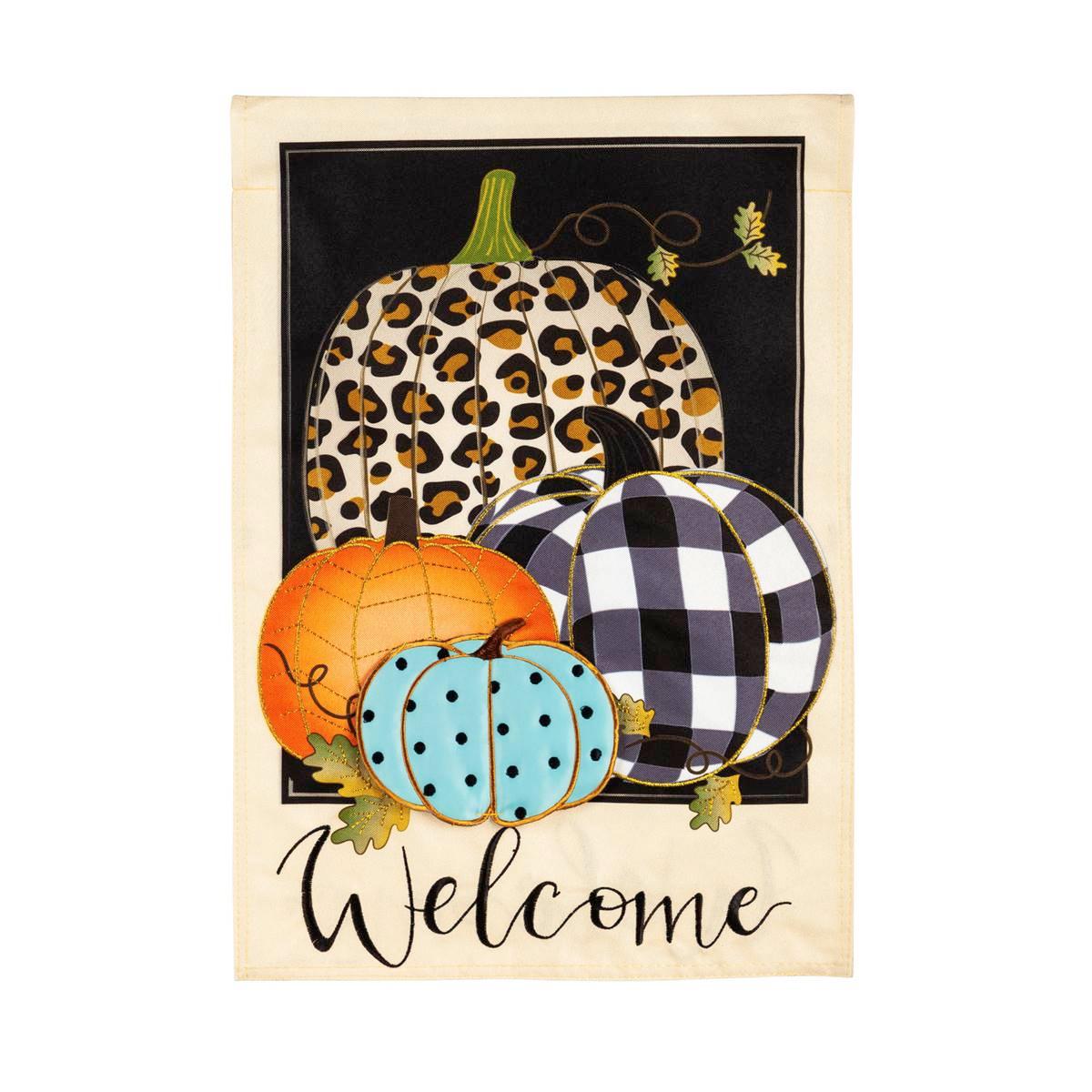 Evergreen Mixed Print Pumpkins House Linen Flag
