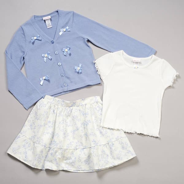 Girls (7-16) Little Lass® Cardigan/Tee & Floral Skirt Set