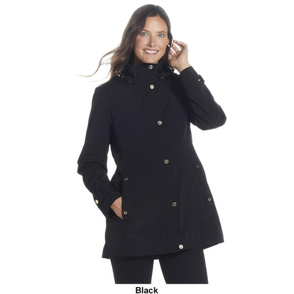 Plus Size Gallery Button Out Raincoat w/Removable Hood