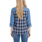 Petite NY Collection Roll Tab Sleeve Denim Plaid Button Down - image 2
