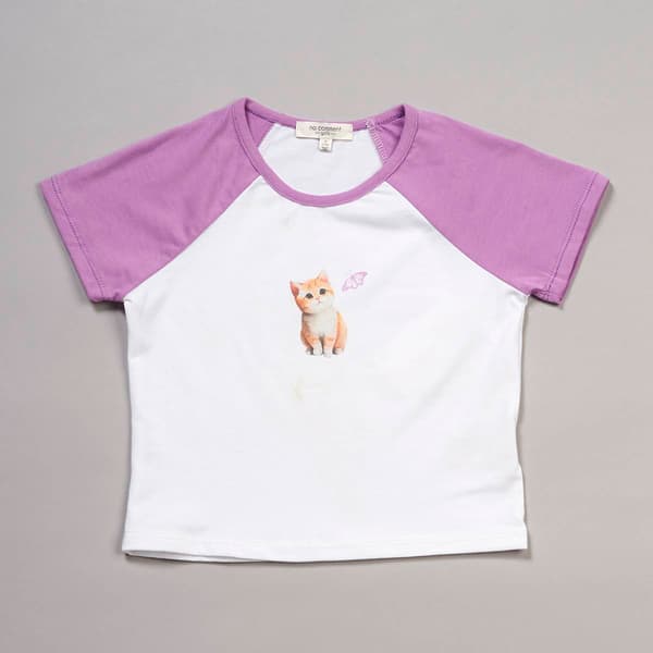 Girls (7-16) No Comment Kitten Short Sleeve Raglan Tee