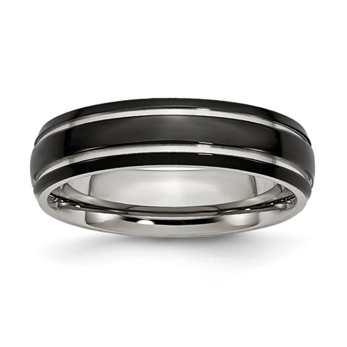 Mens Gentlemen’s Classics™ Black IP-Plated 6mm Wedding...