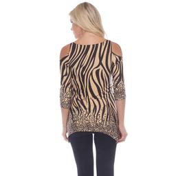Womens White Mark Zebra & Cheetah Cold Shoulder Tunic