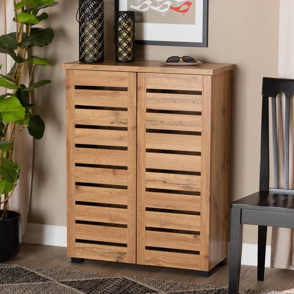 Baxton Studio Adalwin Oak Brown Wood 2-Door Shoe Storage Cabinet