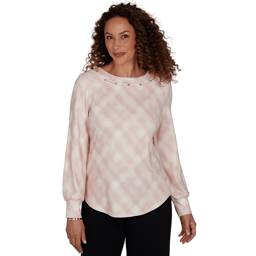 Womens Emaline Soiree Embellished Neck Abstract Plaid Sweater
