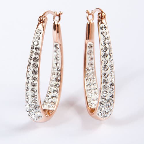 Rose Gold Plated Clear Crystal Hoop Earrings - image 