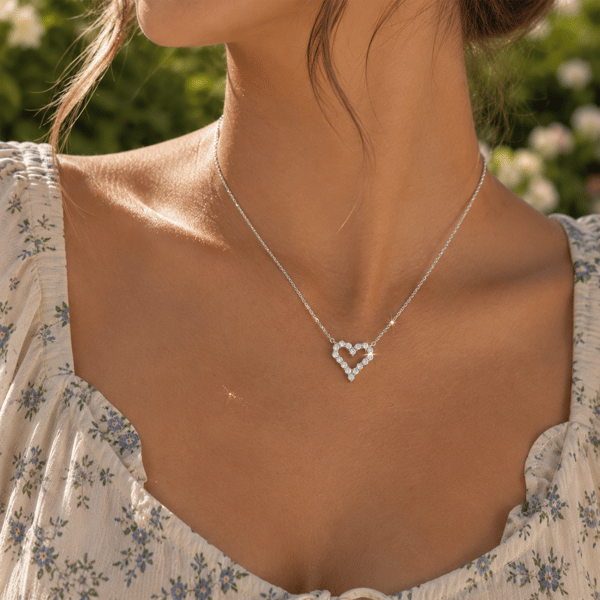 Saffron 0.5ctw. Moissanite Diamond Open Heart Pendant Necklace