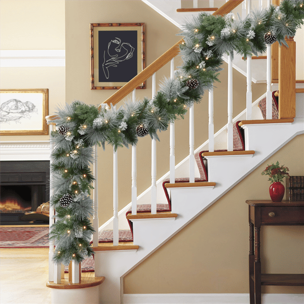 Puleo International 9ft. Pre-Lit Flocked Garland