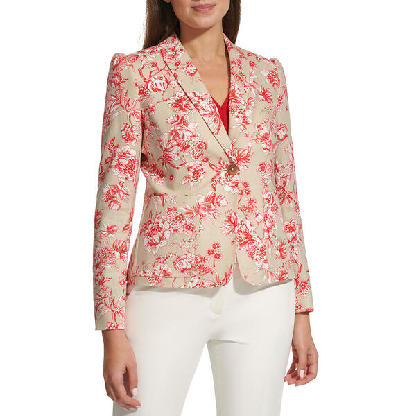 Womens Tommy Hilfiger Long Sleeve Floral One Button Linen Blazer - image 