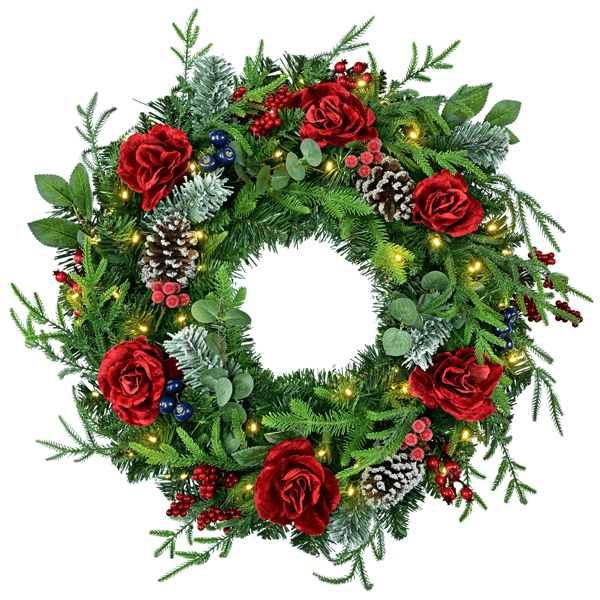 Puleo International 26in. Pre-Lit LED Rose Adorned Wreath - image 