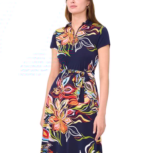 Womens MSK Short Sleeve Half Zip Neck Midi Dress