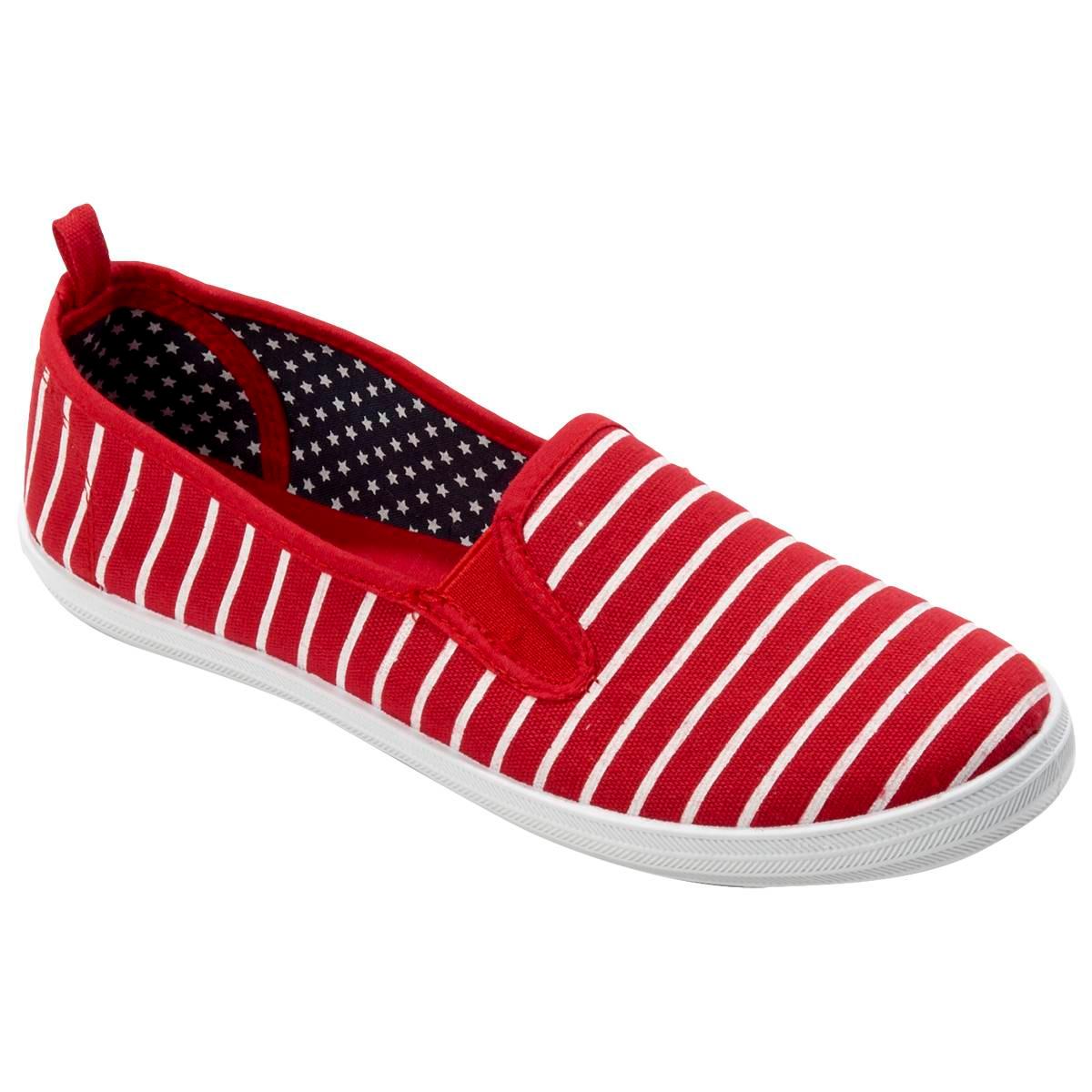 Womens Ashley Blue Red Stripe Canvas Slip On Flats