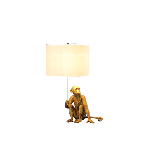 HomeRoots 26in. Antiqued Gold Sitting Monkey Table Lamp