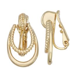 Napier Gold-Tone Textured Double Drop Clip Earrings
