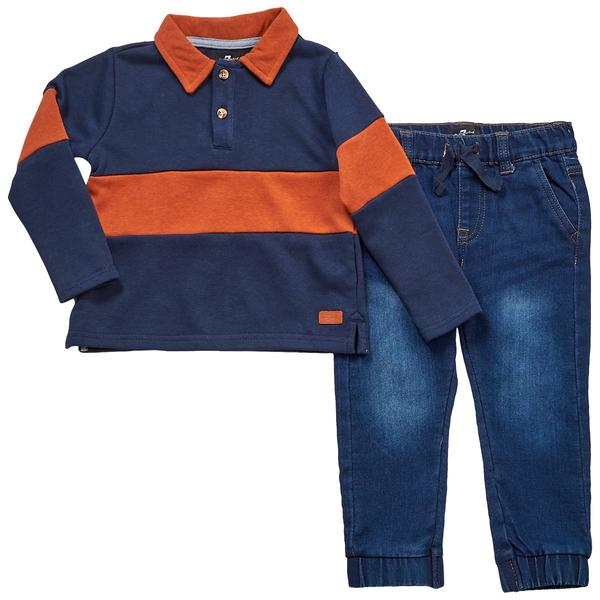 Toddler Boy 7 For All Mankind(R) 2pc. Stripe Polo/Denim Pants Set - image 