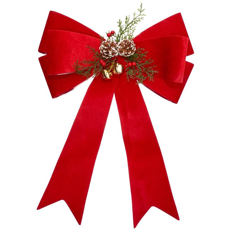 Velvet Bow w/ Pine Cones/Berries/Bells