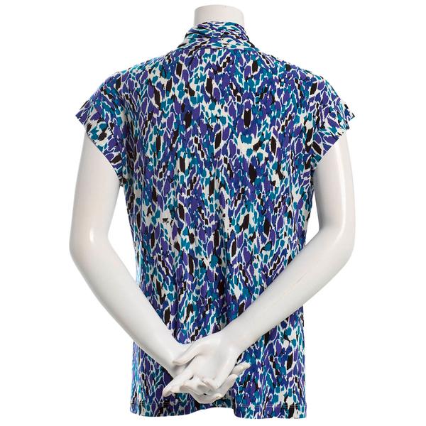 Plus Size Kasper Cap Sleeve V-Neck Abstract Blouse